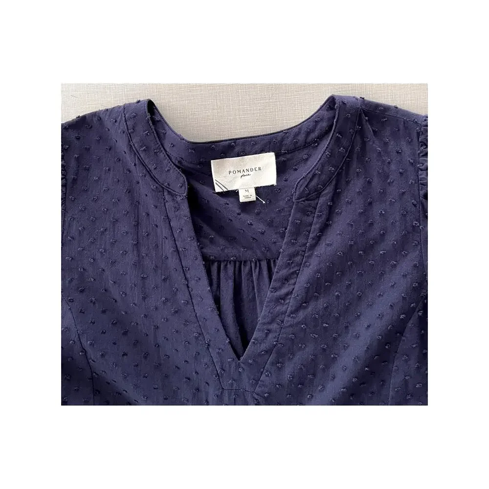 Pomander Place Sz M Kenzo Dress Navy Cotton Swiss Dot Summer Casual Breezy Comfy - Picture 6 of 15